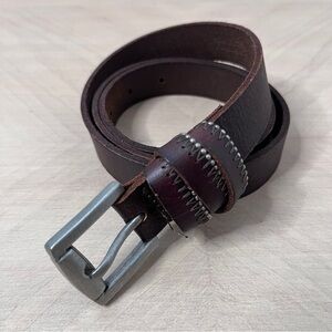 Brown leather 1" belt with 3 strap loop with metal edges size S/M made in India